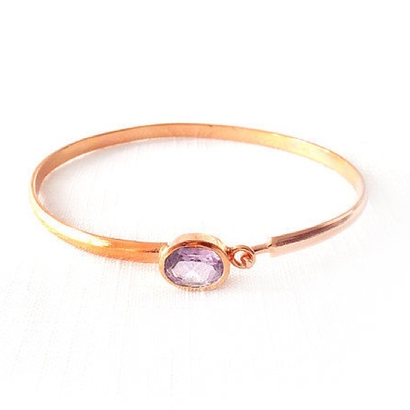 Amethyst Copper Gemstone Bangle Bracelet - Picture 2 of 7